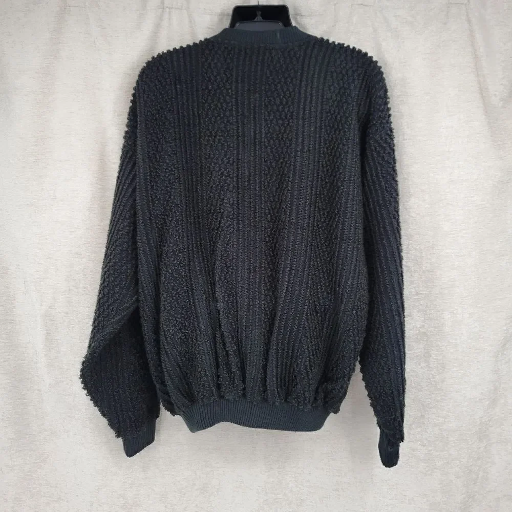 Eclectic Grandpacore Vintage Terry Knit Sweater Cardigan with Leather Trim